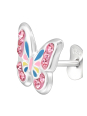 Pendientes de Botón Mariposa para Niñas de Plata Esterlina con Cristal y Resina Epoxi