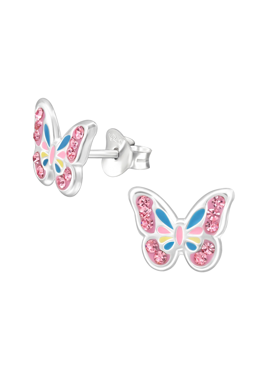 Pendientes de Botón Mariposa para Niñas de Plata Esterlina con Cristal y Resina Epoxi