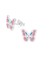 Pendientes de Botón Mariposa para Niñas de Plata Esterlina con Cristal y Resina Epoxi