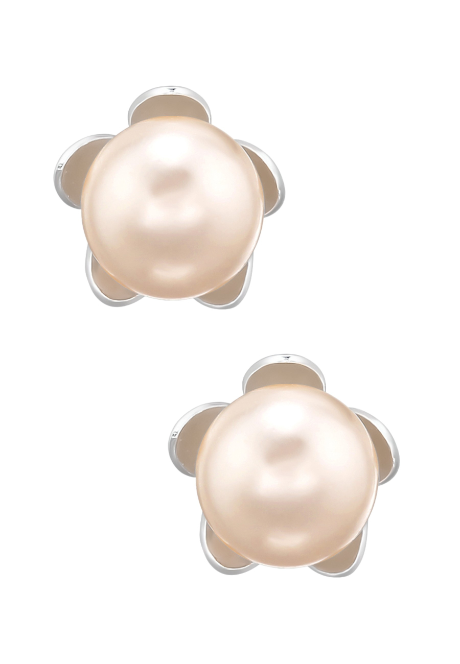 Puces d'Oreilles Fleur en Argent avec Perles de Cristal Européen Authentiques