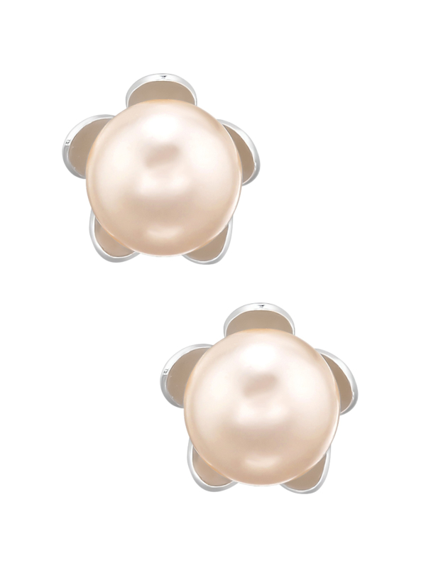 Puces d'Oreilles Fleur en Argent avec Perles de Cristal Européen Authentiques