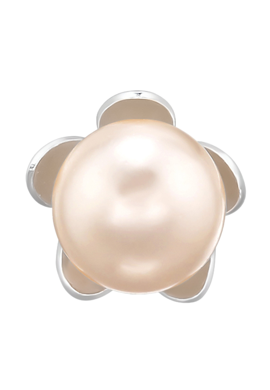 Silver Flower Ear Studs with Genuine European Crystal Pearls