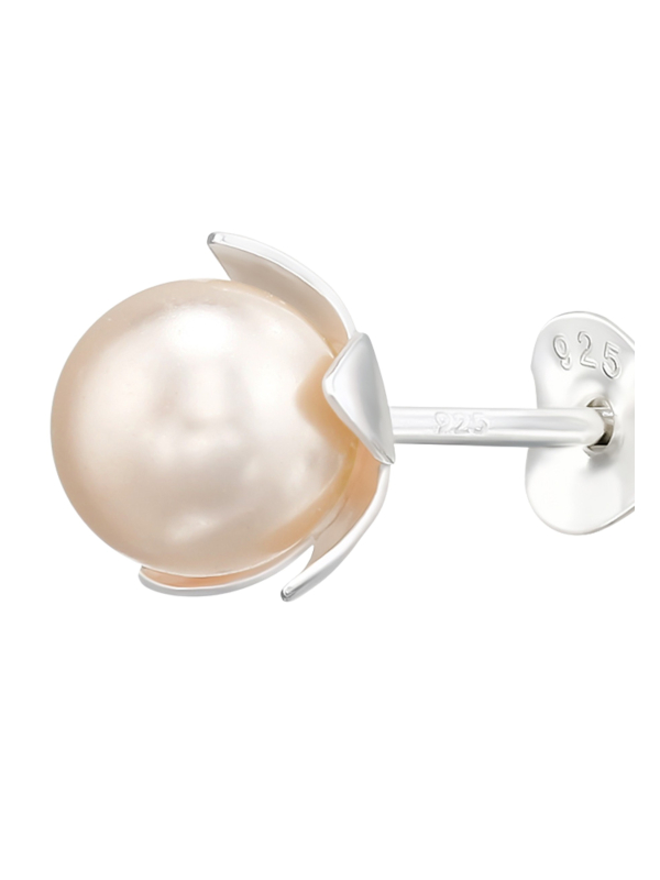 Silver Flower Ear Studs with Genuine European Crystal Pearls