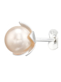 Silver Flower Ear Studs with Genuine European Crystal Pearls