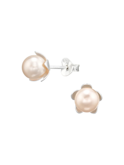 Silberne Blumen-Ohrstecker mit Echten Europäischen Kristallperlen