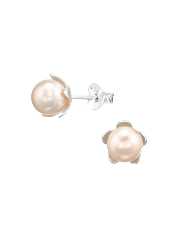 Puces d'Oreilles Fleur en Argent avec Perles de Cristal Européen Authentiques