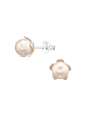 Puces d'Oreilles Fleur en Argent avec Perles de Cristal Européen Authentiques