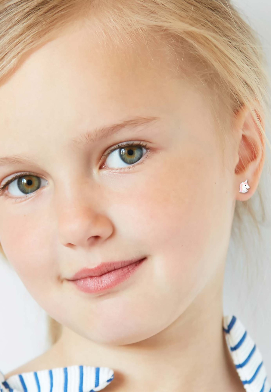 Unicorn Children's Sterling Silver Premium Kid Ear Studs with Crystal and Epoxy