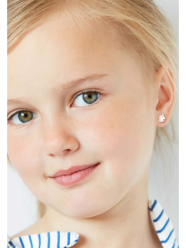 Puces d'Oreilles Licorne Premium pour Enfants en Argent Sterling avec Cristal et Émail (or Résine Époxy)