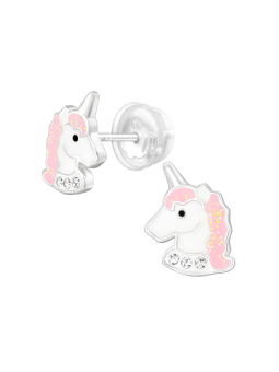 Puces d'Oreilles Licorne Premium pour Enfants en Argent Sterling avec Cristal et Émail (or Résine Époxy)