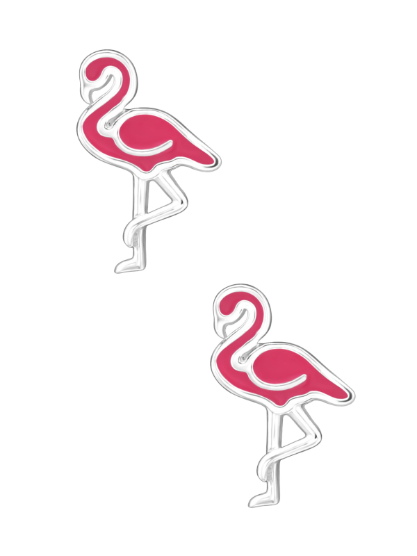 Puces d'Oreilles Flamant Rose Premium pour Enfants en Argent Sterling avec Émail (or Résine Époxy)
