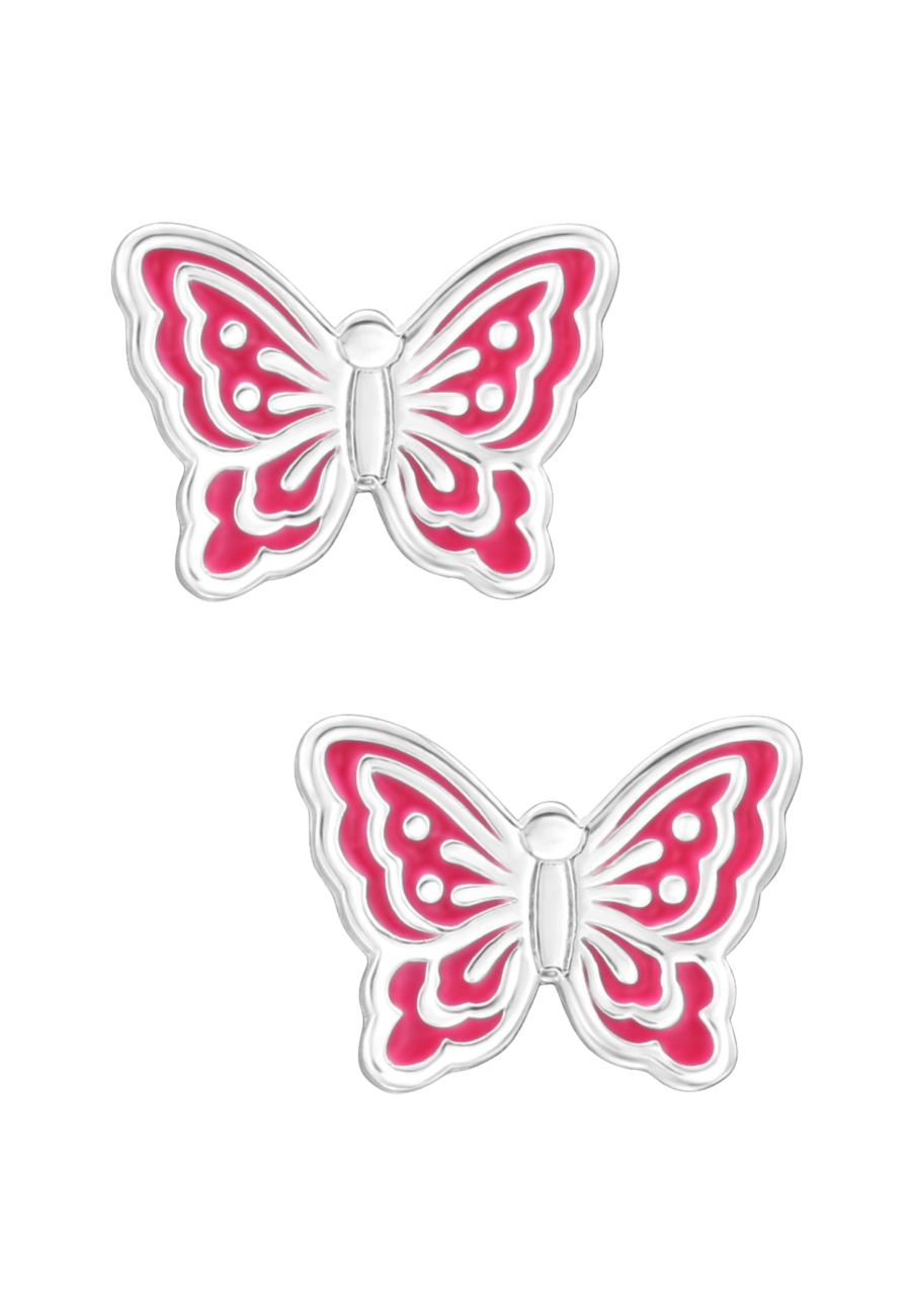Pendientes de Botón Premium Mariposa para Niñas de Plata Esterlina con Resina Epoxi