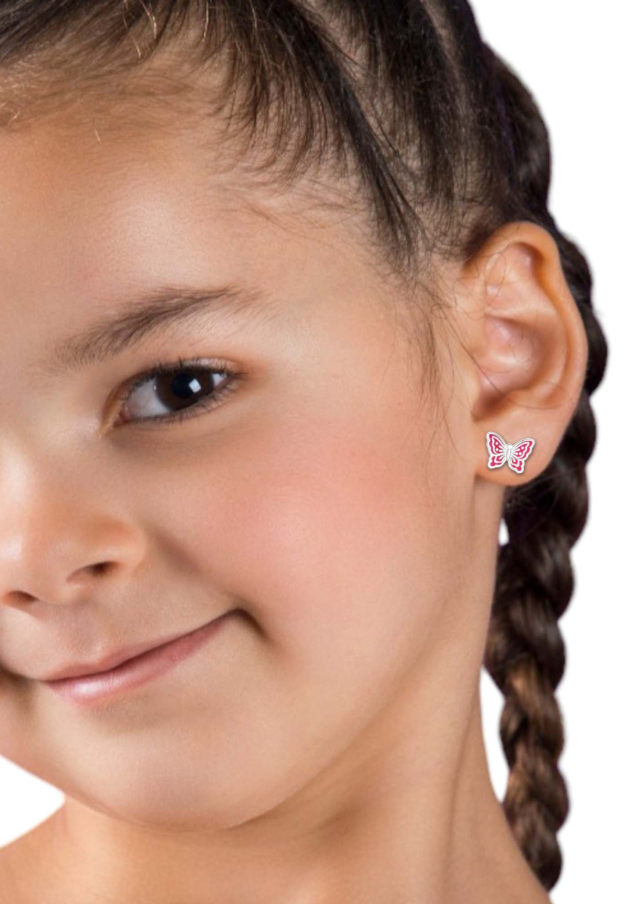 Puces d'Oreilles Papillon Premium pour Enfants en Argent Sterling avec Émail (or Résine Époxy)