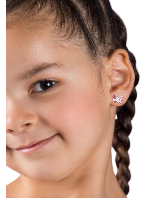 Butterfly Children's Sterling Silver Premium Kid Ear Studs with Epoxy