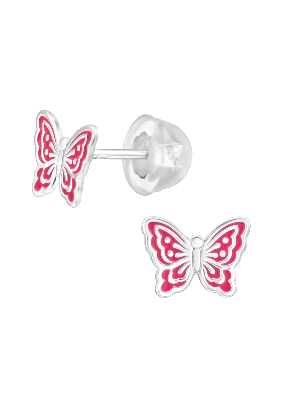 Pendientes de Botón Premium Mariposa para Niñas de Plata Esterlina con Resina Epoxi