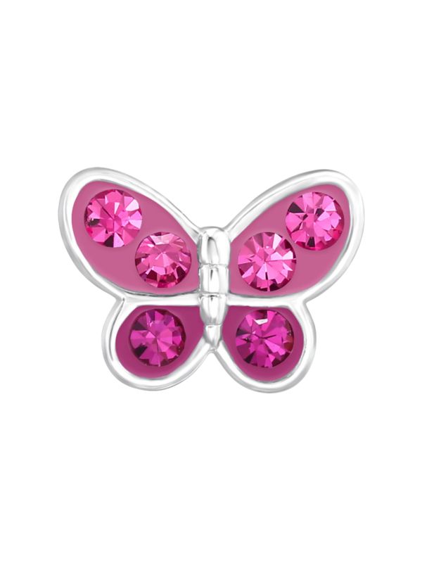 Pendientes de Botón Premium Mariposa para Niñas de Plata Esterlina con Cristal