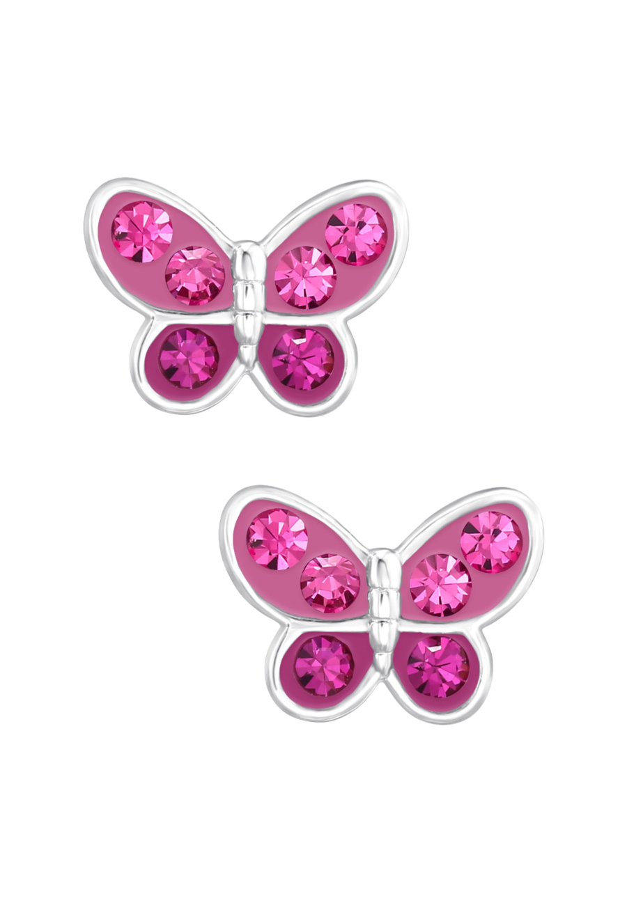 Pendientes de Botón Premium Mariposa para Niñas de Plata Esterlina con Cristal