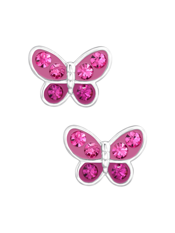 Pendientes de Botón Premium Mariposa para Niñas de Plata Esterlina con Cristal