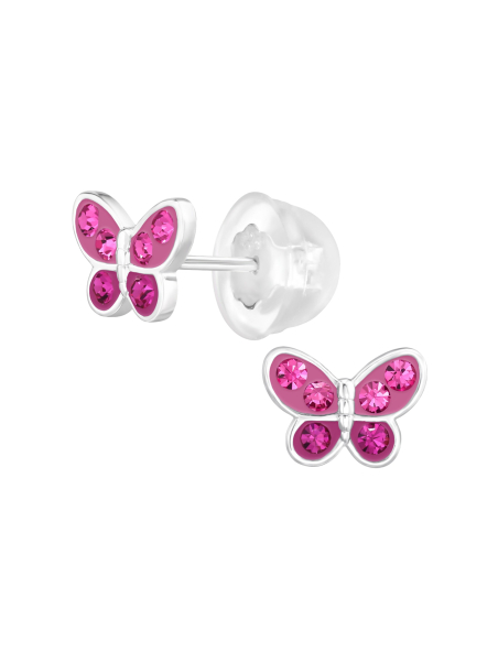 Puces d'Oreilles Papillon Premium pour Enfants en Argent Sterling avec Cristal