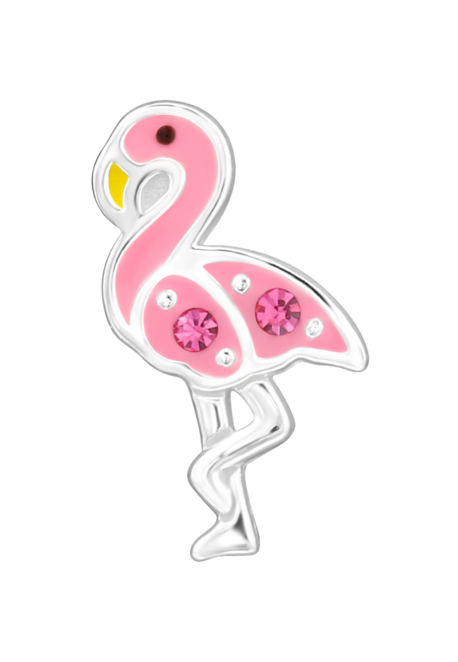 Pendientes de Botón Premium Flamenco para Niñas de Plata Esterlina con Cristal y Resina Epoxi