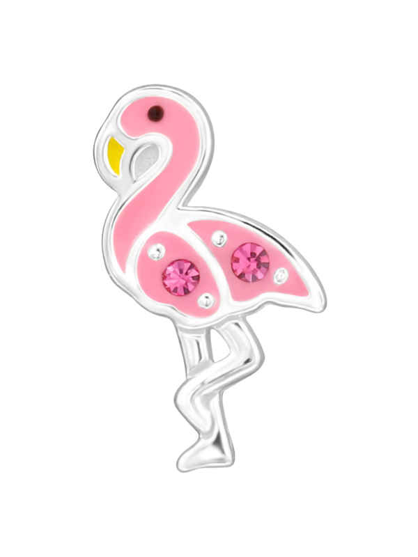 Premium Kinder-Ohrstecker Flamingo aus Sterling Silber mit Kristall und Epoxidharz