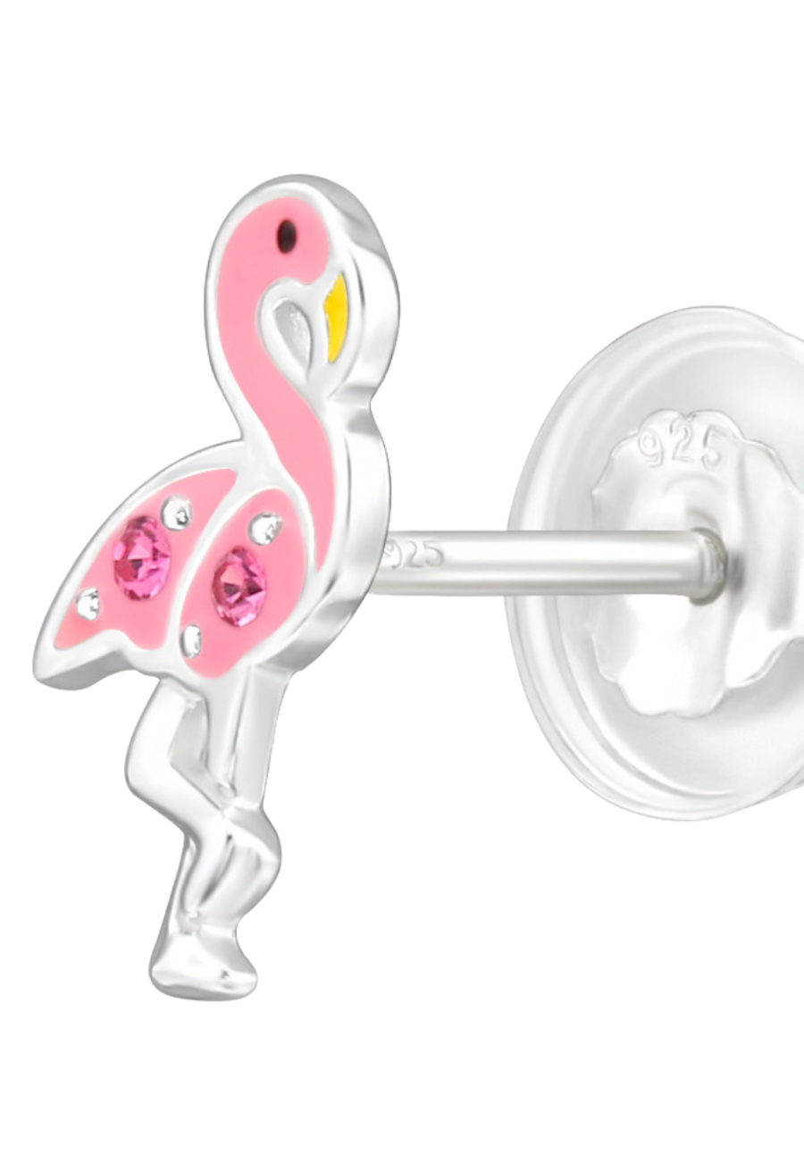 Puces d'Oreilles Flamant Rose Premium pour Enfants en Argent Sterling avec Cristal et Émail (or Résine Époxy