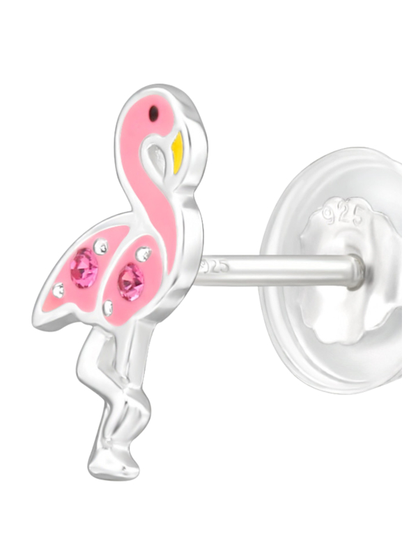 Puces d'Oreilles Flamant Rose Premium pour Enfants en Argent Sterling avec Cristal et Émail (or Résine Époxy