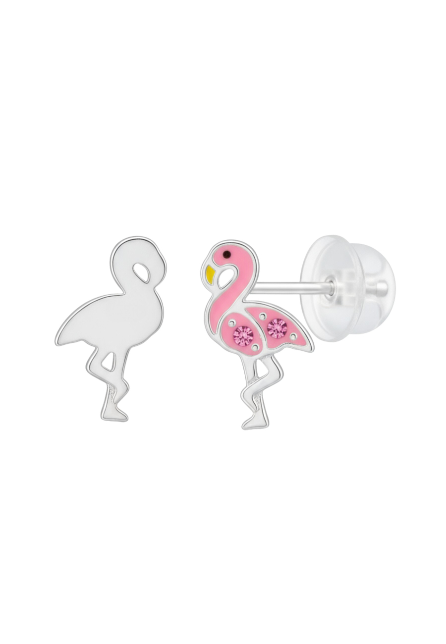 Flamingo Children's Sterling Silver Premium Kid Ear Studs with Crystal and Epoxy