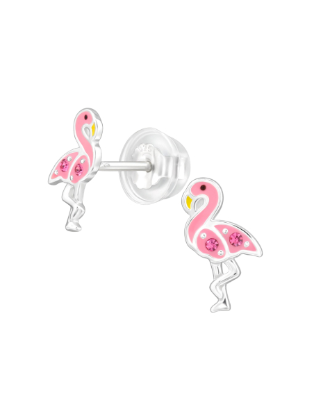 Premium Kinder-Ohrstecker Flamingo aus Sterling Silber mit Kristall und Epoxidharz