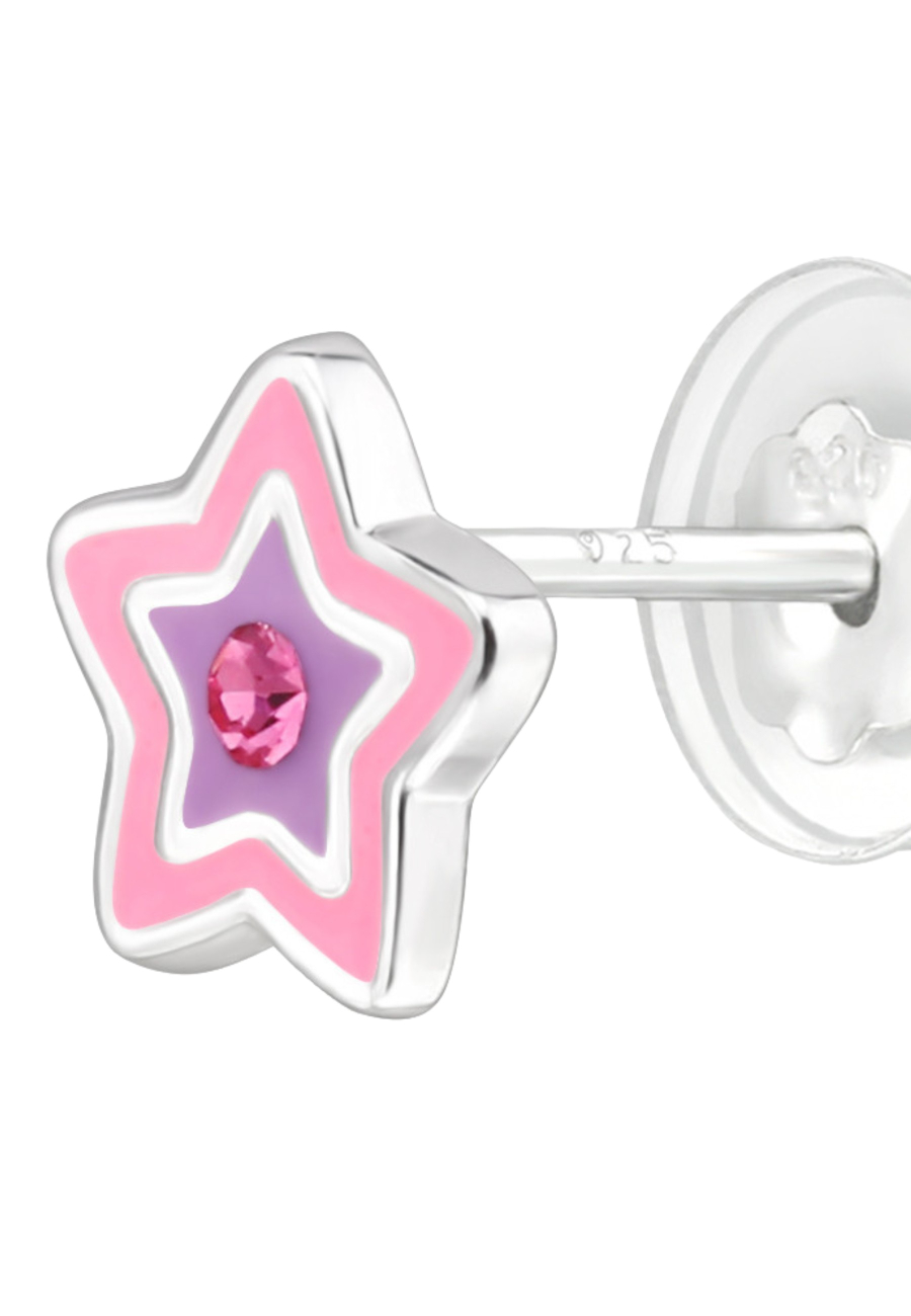 Puces d'Oreilles Étoile Premium pour Enfants en Argent Sterling avec Cristal et Émail (or Résine Époxy)