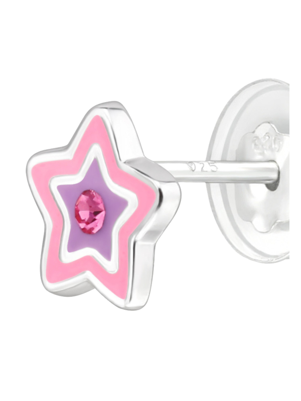 Star Children's Sterling Silver Premium Kid Ear Studs with Crystal and Epoxy