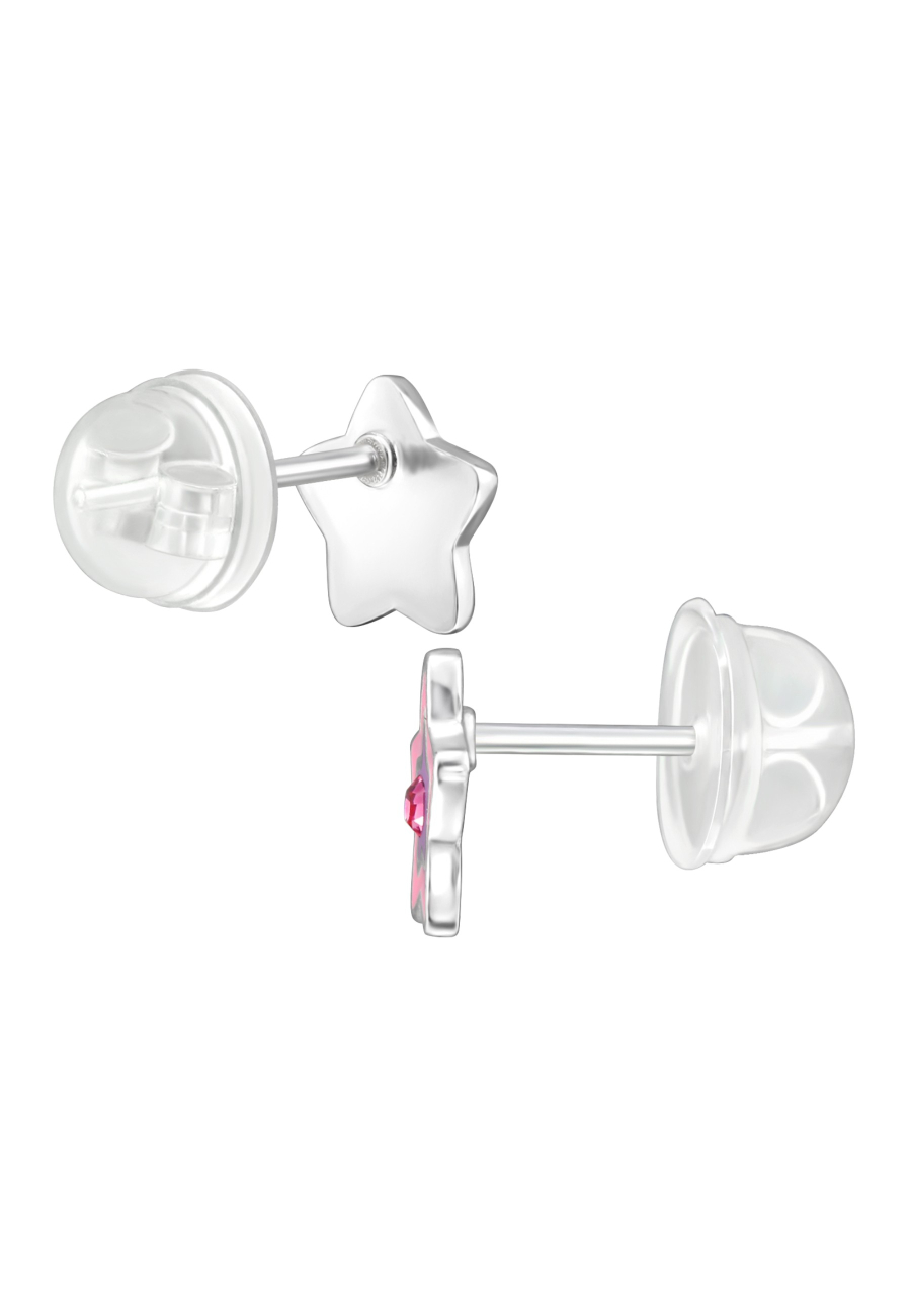 Puces d'Oreilles Étoile Premium pour Enfants en Argent Sterling avec Cristal et Émail (or Résine Époxy)