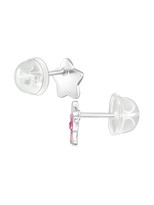Puces d'Oreilles Étoile Premium pour Enfants en Argent Sterling avec Cristal et Émail (or Résine Époxy)