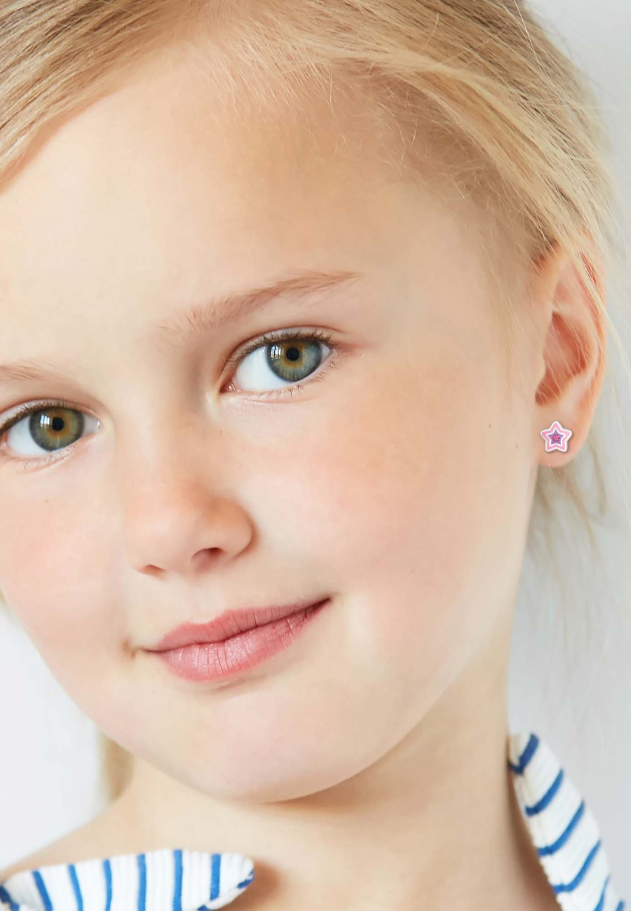 Star Children's Sterling Silver Premium Kid Ear Studs with Crystal and Epoxy