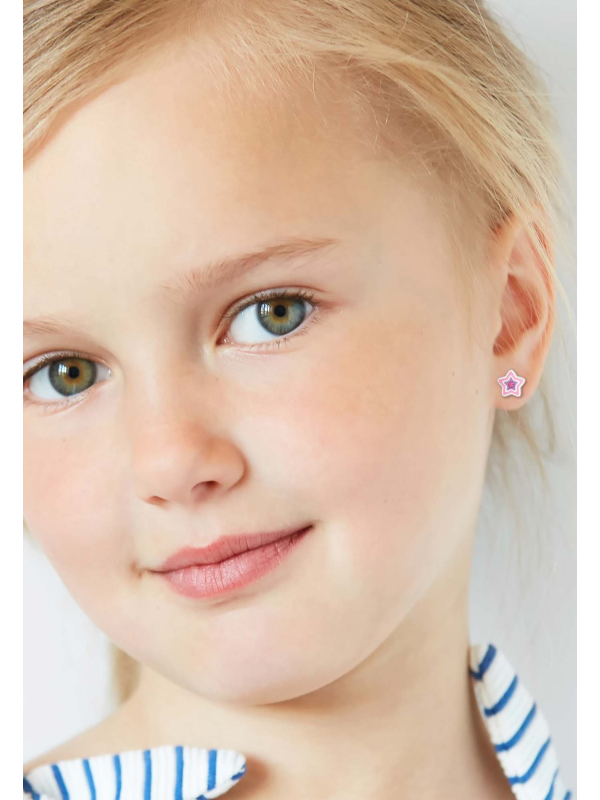 Star Children's Sterling Silver Premium Kid Ear Studs with Crystal and Epoxy