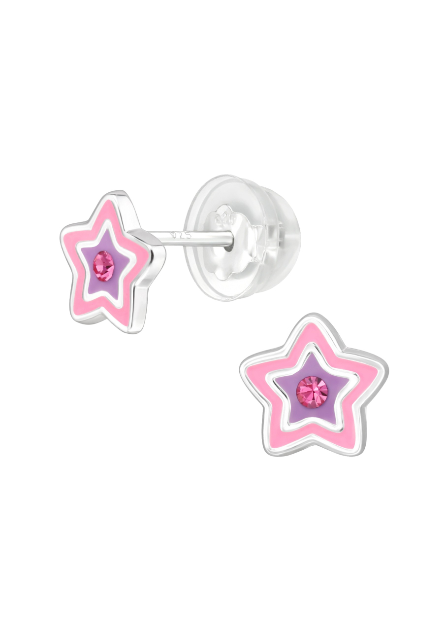 Puces d'Oreilles Étoile Premium pour Enfants en Argent Sterling avec Cristal et Émail (or Résine Époxy)