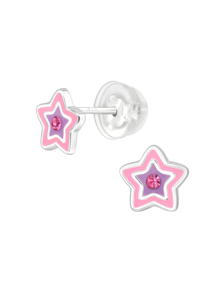 Puces d'Oreilles Étoile Premium pour Enfants en Argent Sterling avec Cristal et Émail (or Résine Époxy)