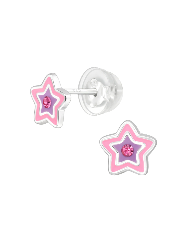 Puces d'Oreilles Étoile Premium pour Enfants en Argent Sterling avec Cristal et Émail (or Résine Époxy)