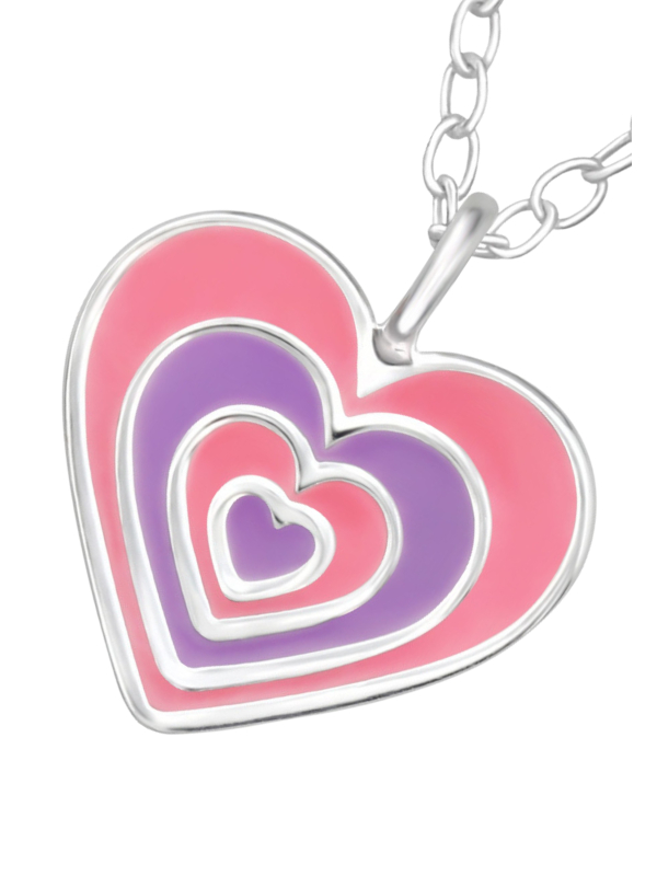 Collier Cœurs pour Enfants en Argent Sterling avec Émail (or Résine Époxy)