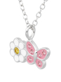 Daisy Flower with Butterfly Children's Sterling Silver Necklace with Crystal and Epoxy