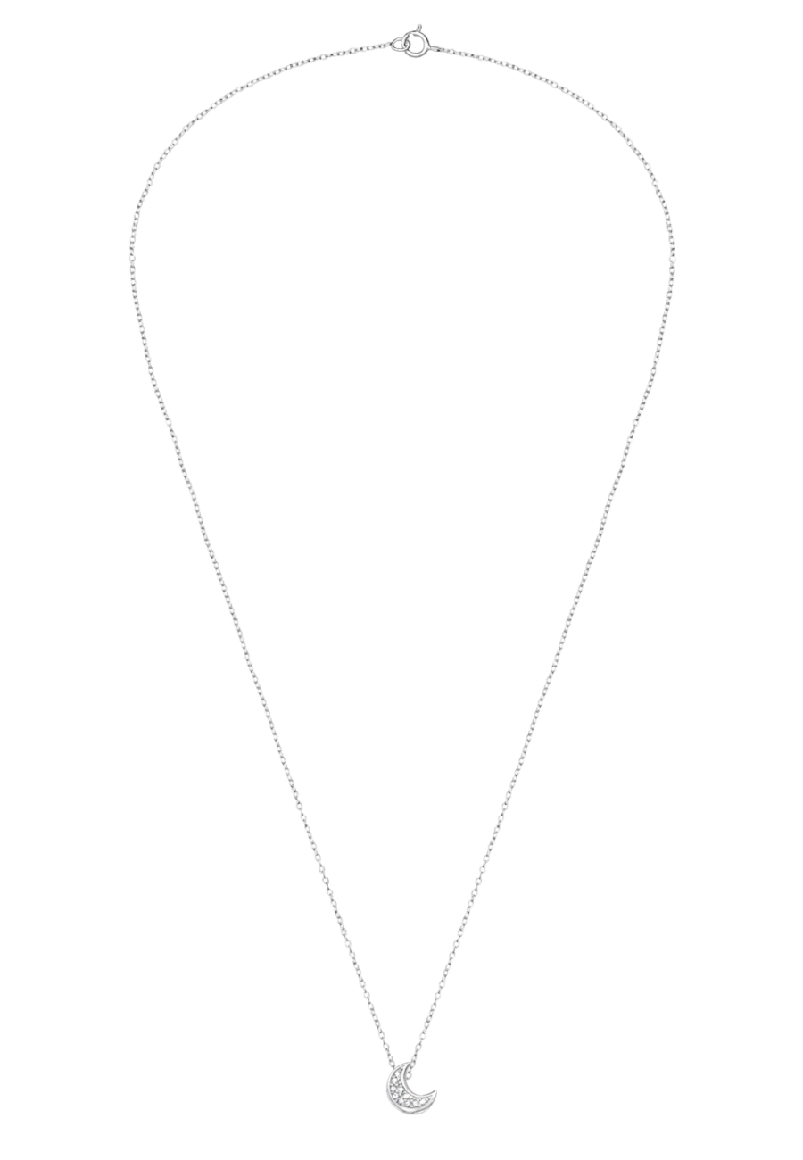 Collier Lune 7 mm en Argent Sterling, 45 cm, avec 10 Zircones Cubiques