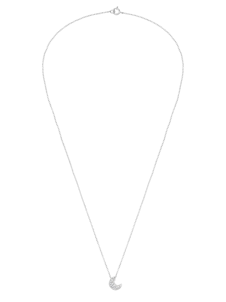 Collier Lune 7 mm en Argent Sterling, 45 cm, avec 10 Zircones Cubiques