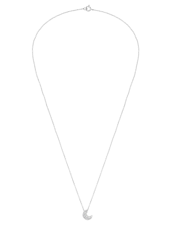Collier Lune 7 mm en Argent Sterling, 45 cm, avec 10 Zircones Cubiques
