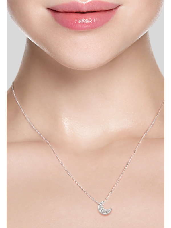 Collier Lune 7 mm en Argent Sterling, 45 cm, avec 10 Zircones Cubiques