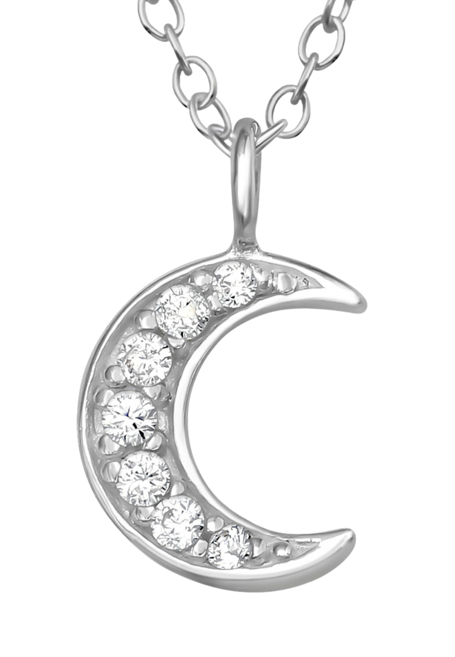 Silver Moon Necklace with Cubic Zirconia