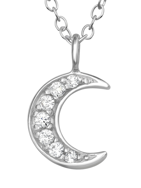 Silver Moon Necklace with Cubic Zirconia