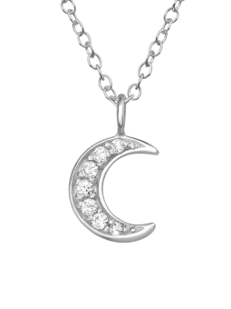 Silver Moon Necklace with Cubic Zirconia