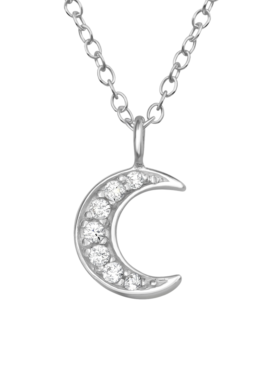 Silver Moon Necklace with Cubic Zirconia