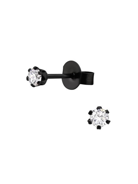 Pendientes de Acero Inoxidable Redondos de 3 mm con Circonita Cúbica