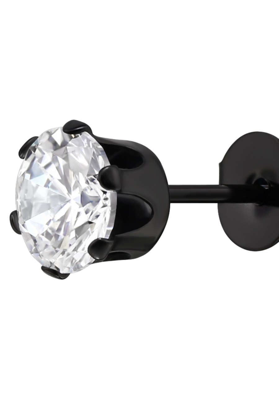 Puces d'Oreilles Rondes 6 mm en Acier Inoxydable avec Zircone Cubique